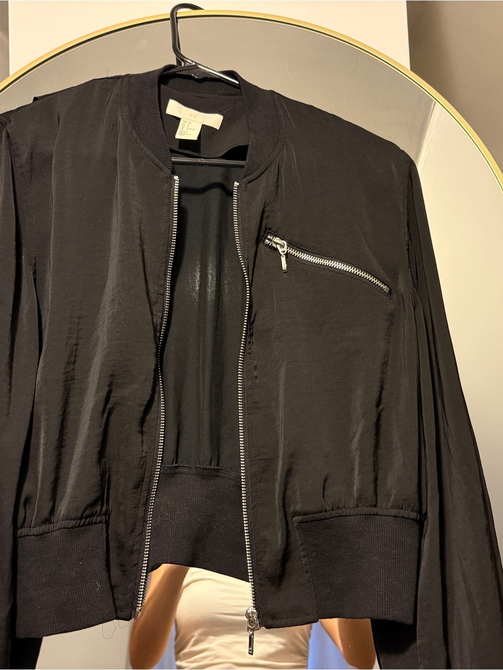 Black women's lightweight Bomber Jacket with Silver Zipper